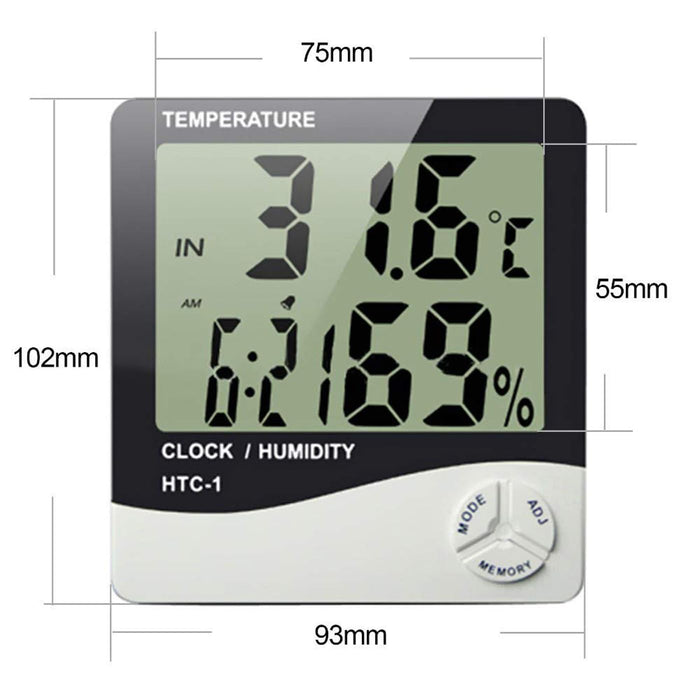 HTC-1 Room Thermometer with Humidity Incubator Meter and Accurate Temperature Indicator Wall Mounting LCD Digital Clock Monitor for