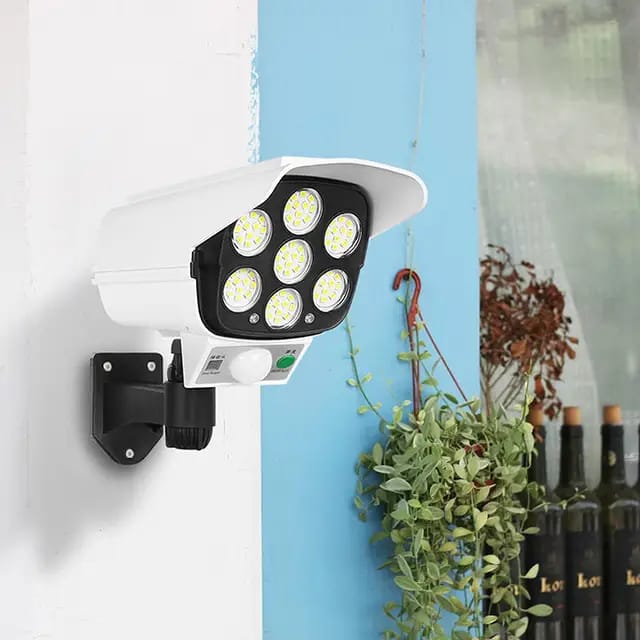 LED Solar Lights Outdoor with Motion Sensor & Dummy Camera - 2000 Lumens - 77 LEDs - 3 Modes - 360° Rotatable Lighting - IP65 Waterproof - Garden