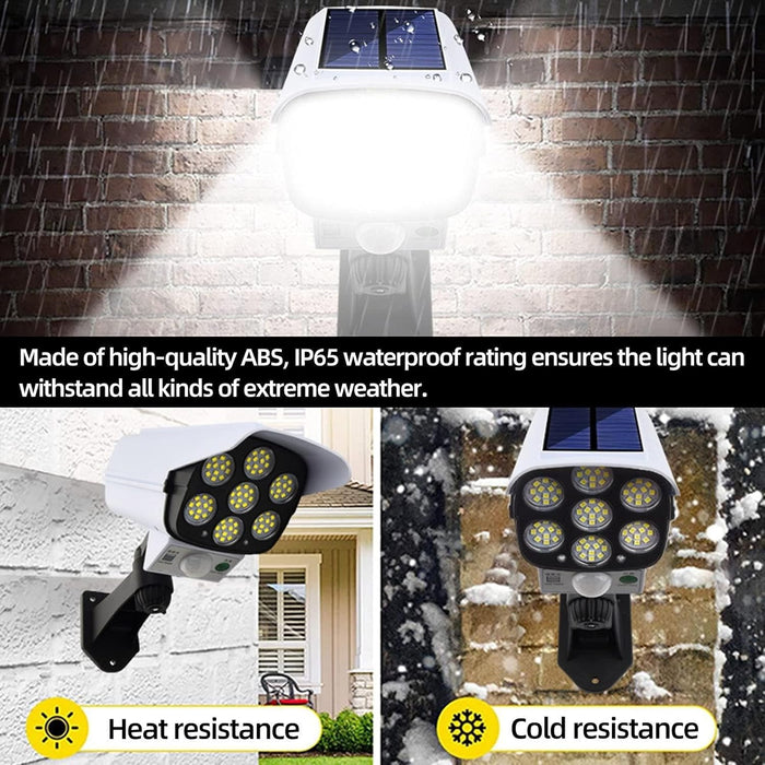 LED Solar Lights Outdoor with Motion Sensor & Dummy Camera - 2000 Lumens - 77 LEDs - 3 Modes - 360° Rotatable Lighting - IP65 Waterproof - Garden